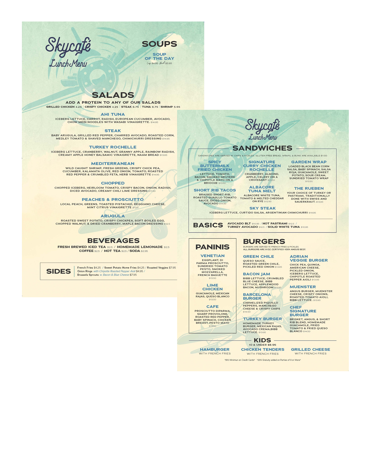 Sky Cafe Lunch Menu